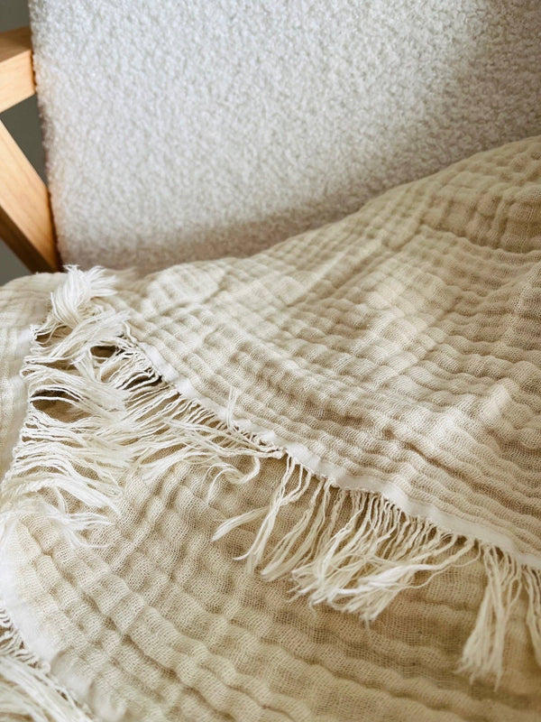 Organic Cotton Musli 4 Layer Throw Blanket - Oatmeal