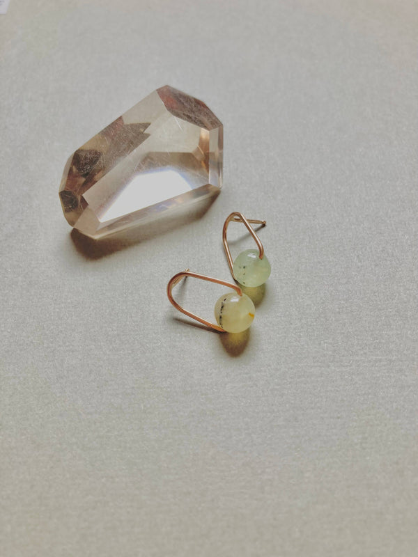 Cove Stud - Minimal Gemstone Arc Frame Stud in Cool Tones: Gold Filled / Prehnite