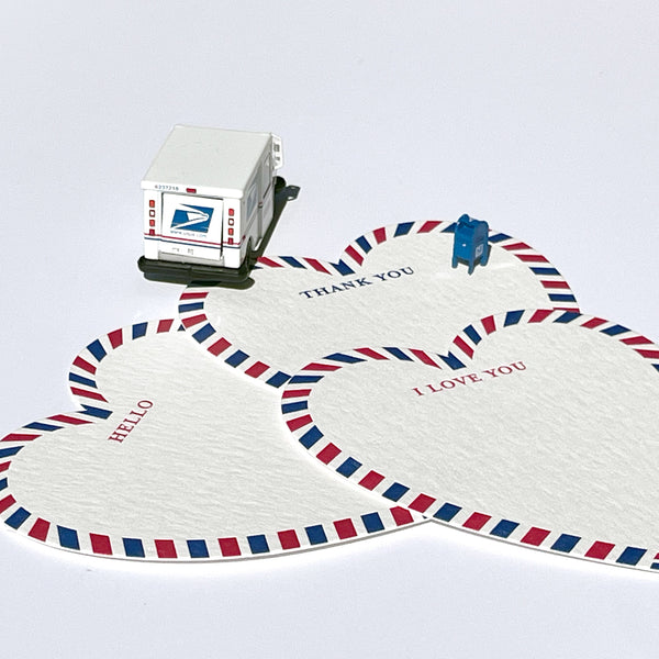 Hello -Thank You -I love you Letterpress heart shaped card