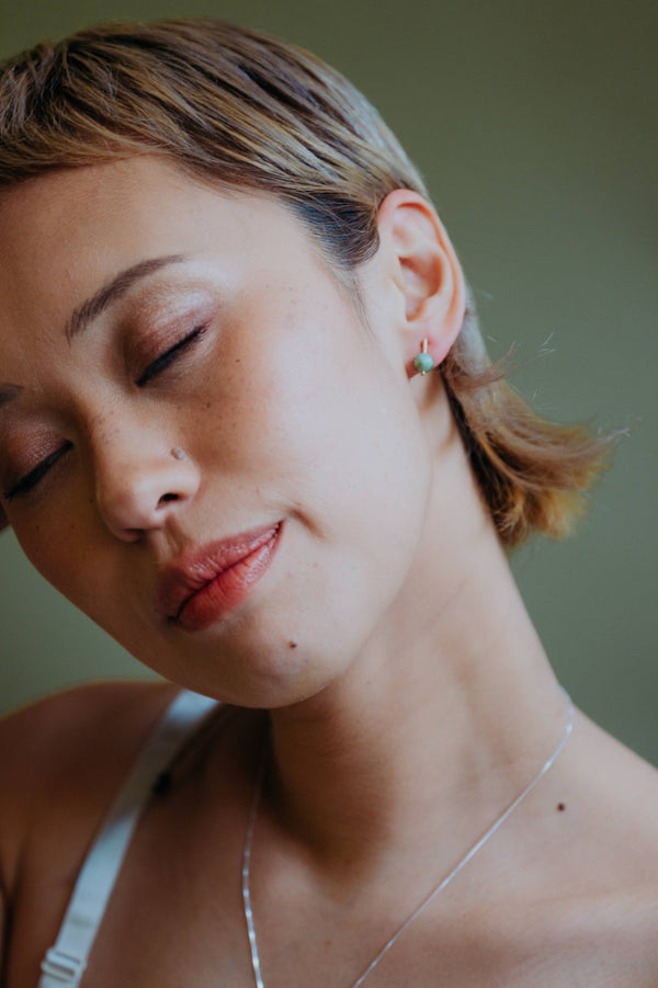 Reverie Earring - Minimal Drop Stud in Natural Gemstones: Dalmation Jasper / Gold Filled