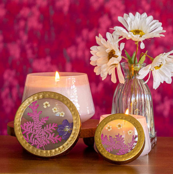 Petite Watercolor Pressed Floral Candle - Blackberry Coconut