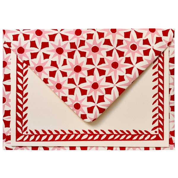 10 Postcards with Patterned Border in Crimson