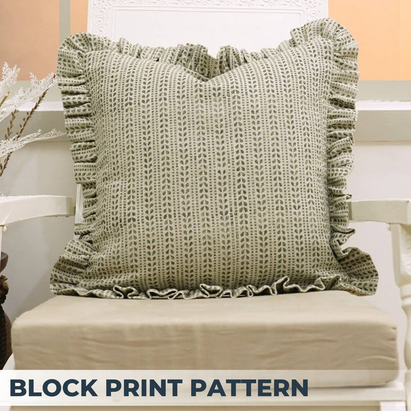 Designer Block Thick Linen Frill Pillow Cover- Ratanbel