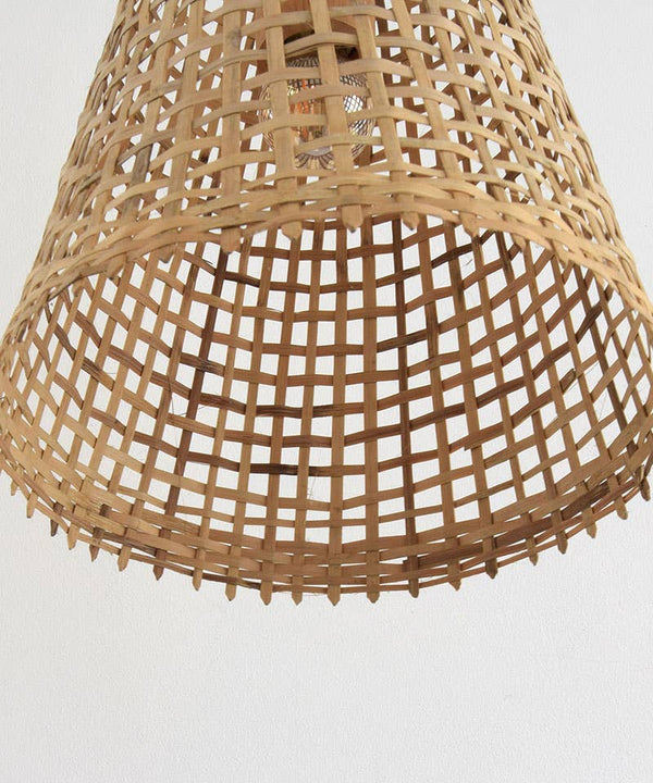 Cone Shaped Thick Woven Bamboo Pendant Light - Plug In
