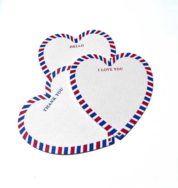 Hello -Thank You -I love you Letterpress heart shaped card