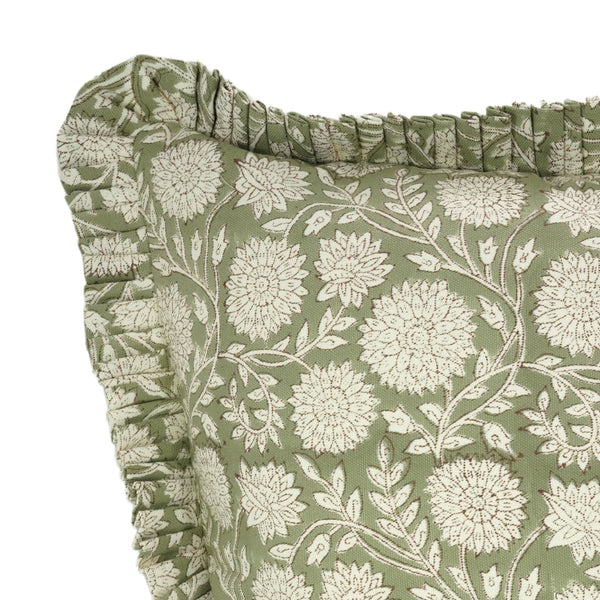 Elegant Thick Cotton White Printed Frill Pillow Cover- Rajat