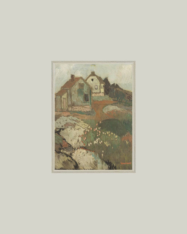 Landscape with Houses Framed Antique Art