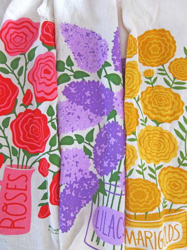 EDIBLE FLOWERS (Rose, Lilac, Marigold) - Tea Towel Set of 3