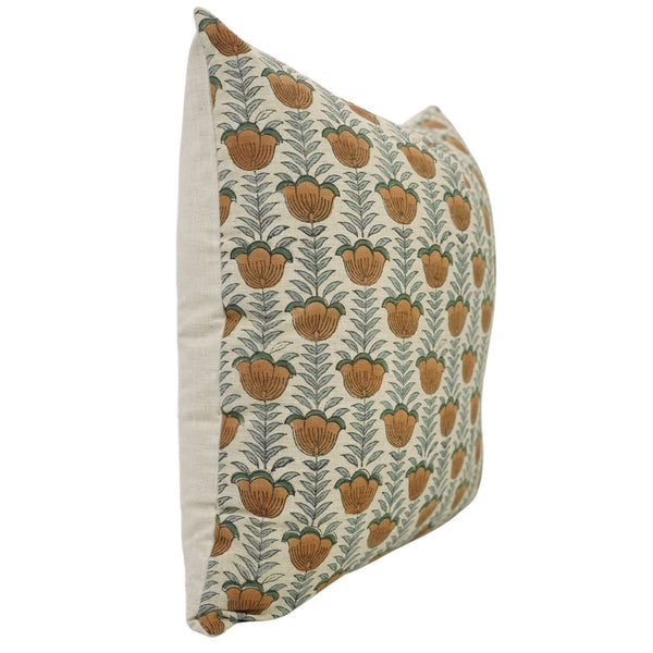 Floral Block Print Linen Blend Pillow Cover - Lotus