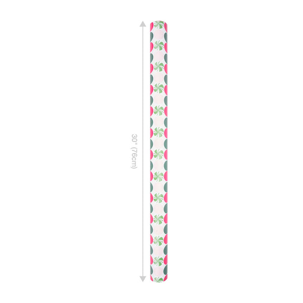 30" x 10' Reversible Holiday Wrapping Paper | Peppermint Dots/Pink and White Diagonal Plaid