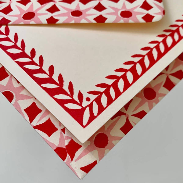 Packet of Ten Patterned Envelopes Alhambra red/pink