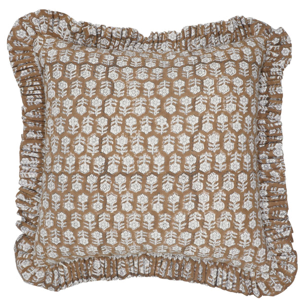 Block Print Cotton Ruffle Pillow Cover - TULSI BUTI