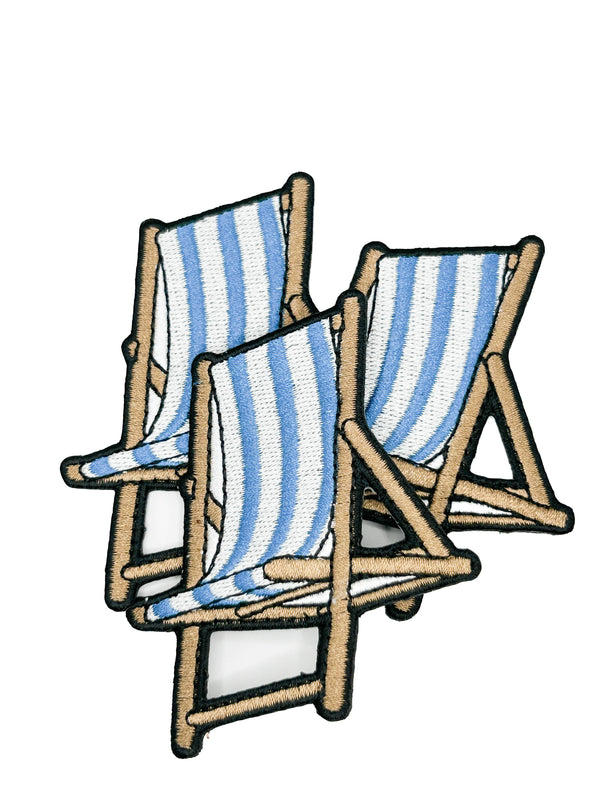 Beach Chair Embroidered Patch Blue White Striped Coastal