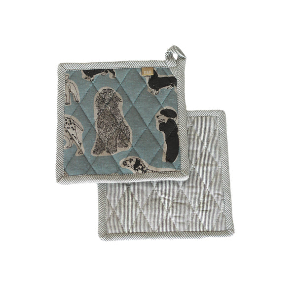Pot Holder / Trivet Dog Print Blue Haze