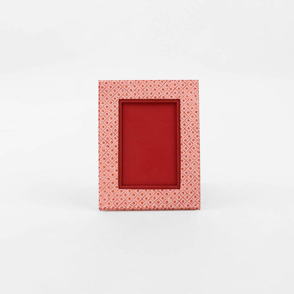 BLOCK PRINTED TABLE TOP PICTURE FRAME - DOT & GRID RED