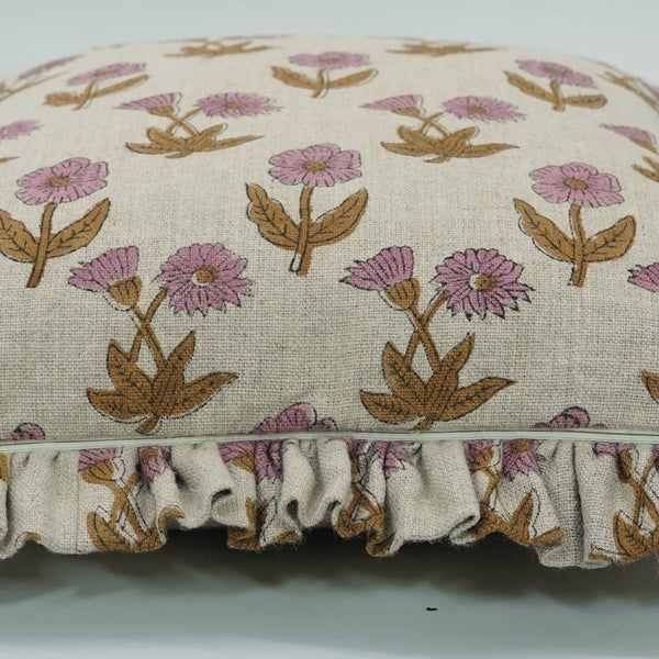 Modern Block Print Thick Linen Frill Pillow Cover-Kirti