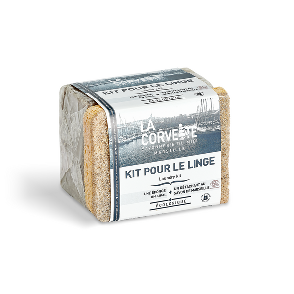 Laundry kit - 1 ECOCERT stain remover soap + 1 vegetable scrubbing sponge