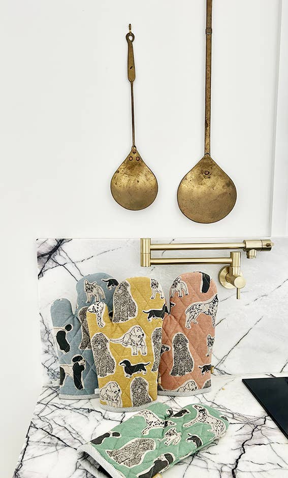 Oven Glove Dog Print Yellow Sunset