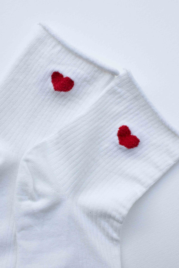 White Heart Puff Socks