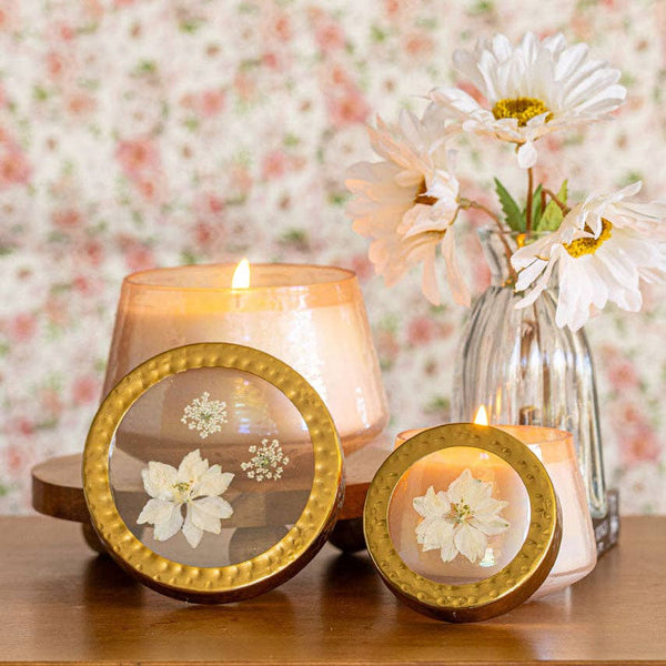 Petite Watercolor Pressed Floral Candle - Rose+ Oud