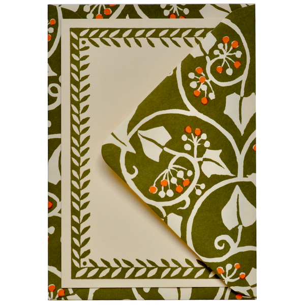 Set of Notecards and Envelopes Ivy Swamp Green and Orange