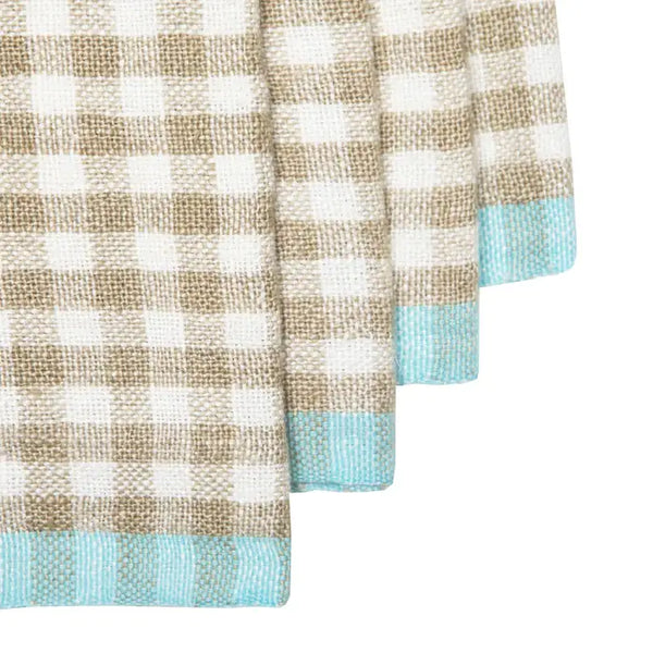 Two-Tone Gingham Natural/Aqua Tea Towel 20x30