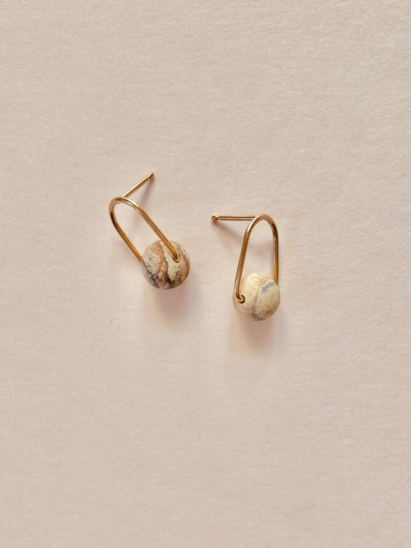 Cove Stud - Minimal Gemstone Arc Frame Stud in Warm Tones: Gold Filled / Picture Jasper