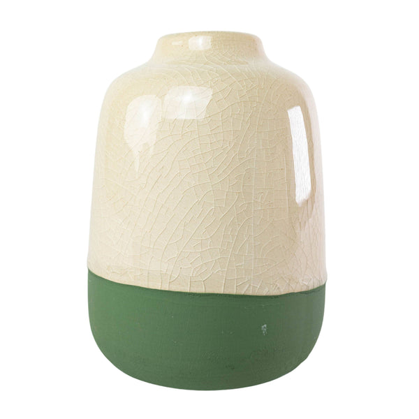 Grove White Crackle with Green Base Ceramic Vase