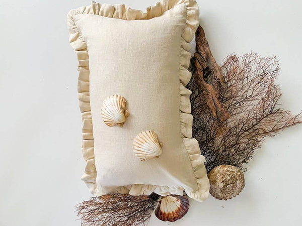 Linen Lumbar Ruffle Cushion Cover - Oatmeal
