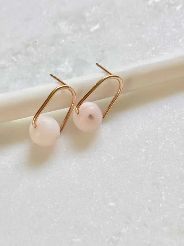Cove Stud - Minimal Gemstone Arc Frame Stud in Warm Tones: Gold Filled / Picture Jasper
