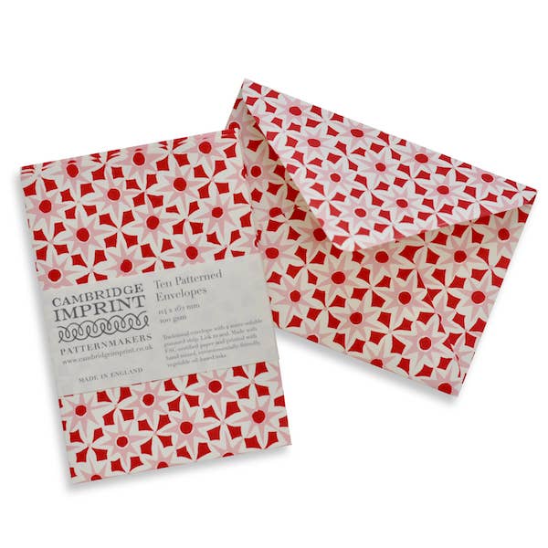 Packet of Ten Patterned Envelopes Alhambra red/pink