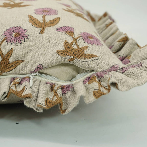 Modern Block Print Thick Linen Frill Pillow Cover-Kirti