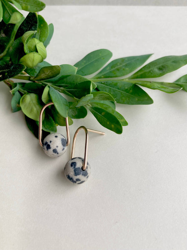Cove Stud - Minimal Gemstone Arc Frame Stud in Cool Tones: Gold Filled / Prehnite