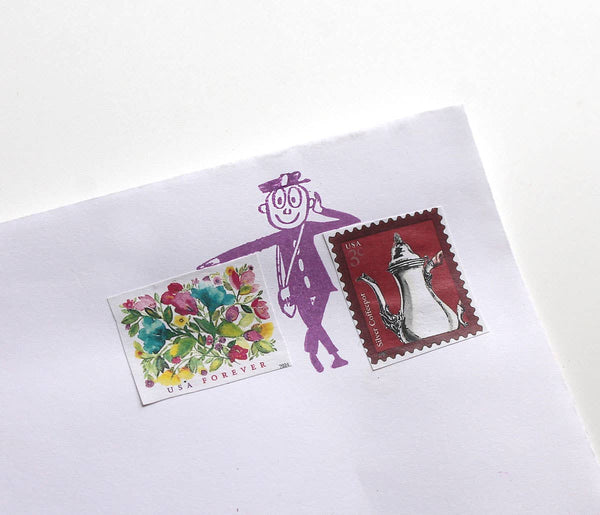 Mr Zip Leaning Rubber stamp