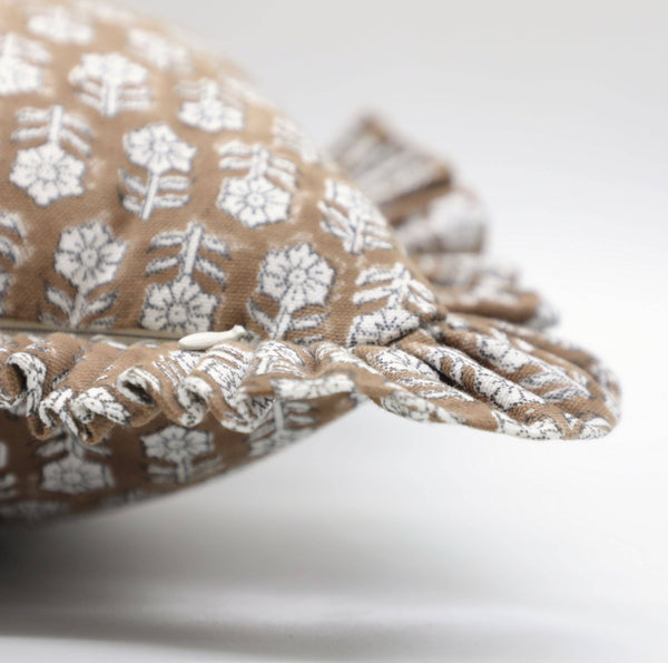 Block Print Cotton Ruffle Pillow Cover - TULSI BUTI