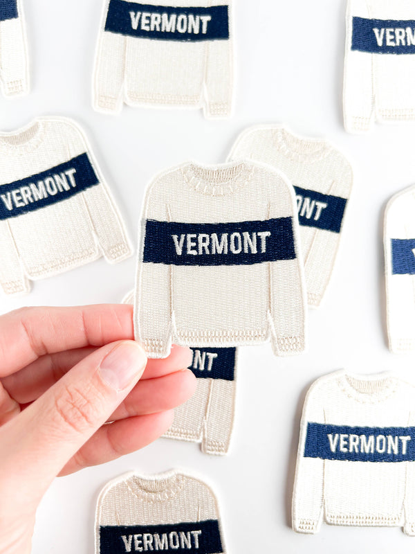 Vermont Sweater Embroidered Patch Ski Town Iron On Patch