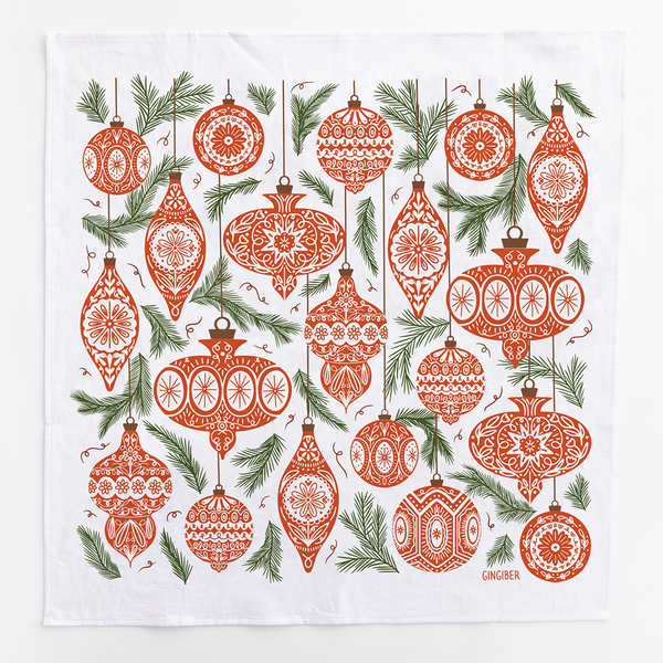 Ornament Tea Towel - Classic Holiday Kitchen Decor