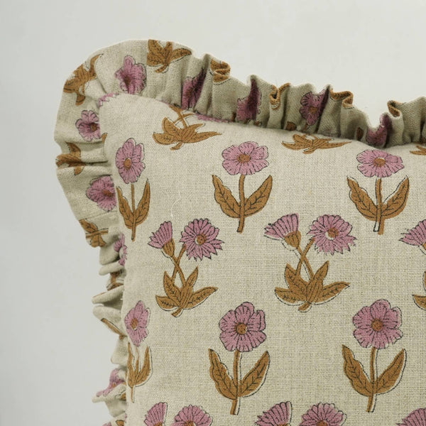 Modern Block Print Thick Linen Frill Pillow Cover-Kirti