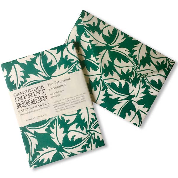 Packet of Ten Patterned Envelopes Dandelion Bottle Green