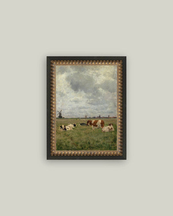 Cattle on the Pasture Framed Antique Art
