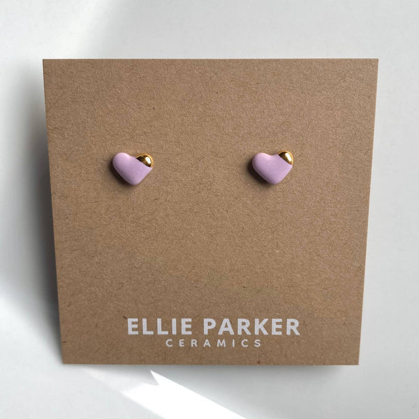 Heart Lilac Ceramic Stud Earrings