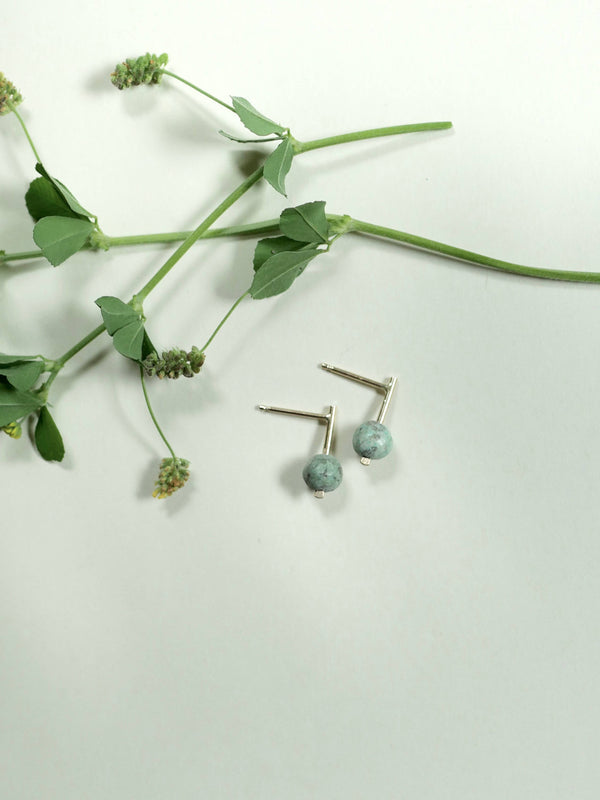 Reverie Earring - Minimal Drop Stud in Natural Gemstones: Dalmation Jasper / Gold Filled