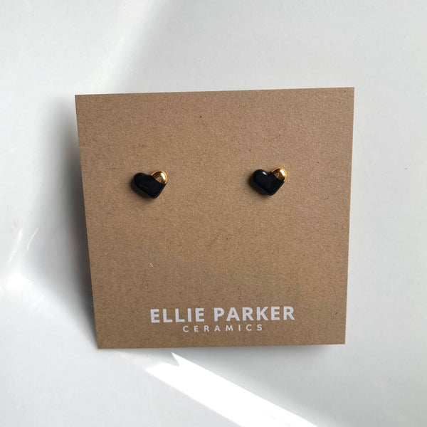 Heart Black Ceramic Stud Earrings