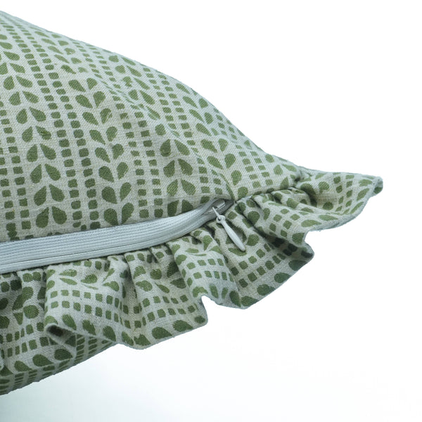 Hand Block Design Linen Blend Frill Pillow Cover - Ratanbel