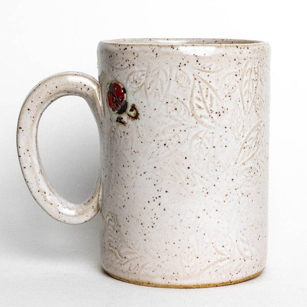Ladybug Pattern Handmade Ceramic White 14oz Mug