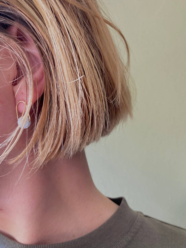 Cove Stud - Minimal Gemstone Arc Frame Stud in Warm Tones: Gold Filled / Pink Opal