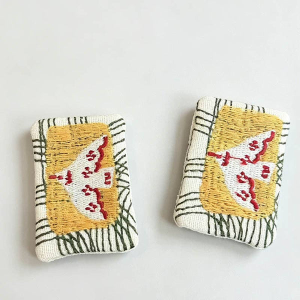 Embroidered Floral Bird Brooch Pin