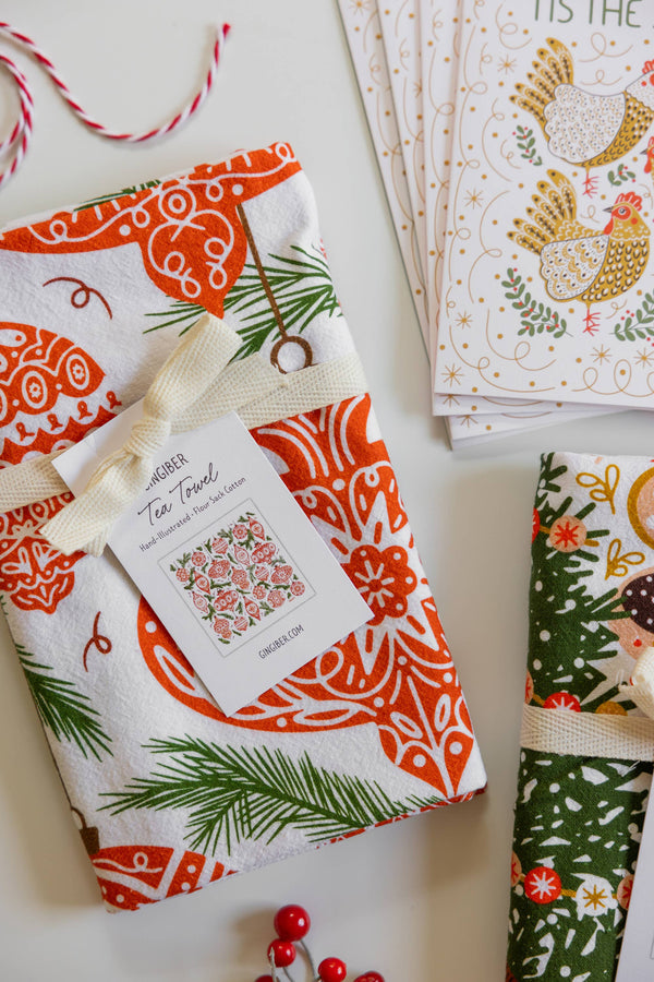 Ornament Tea Towel - Classic Holiday Kitchen Decor