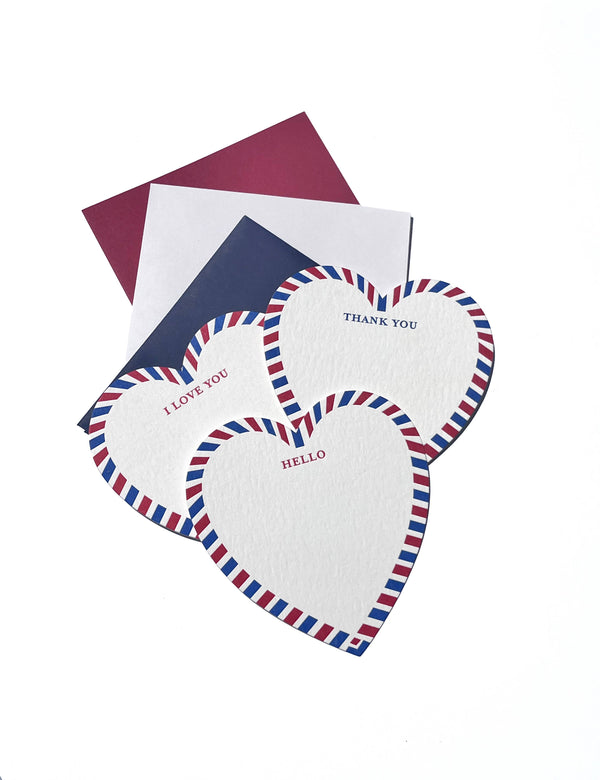 Hello -Thank You -I love you Letterpress heart shaped card