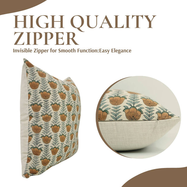 Floral Block Print Linen Blend Pillow Cover - Lotus